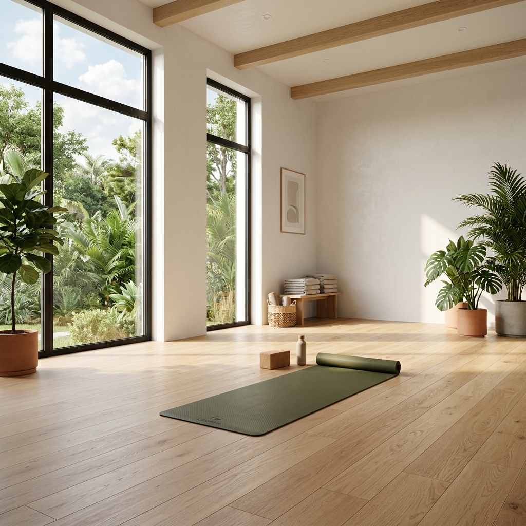 Espacio luminoso de yoga y bienestar